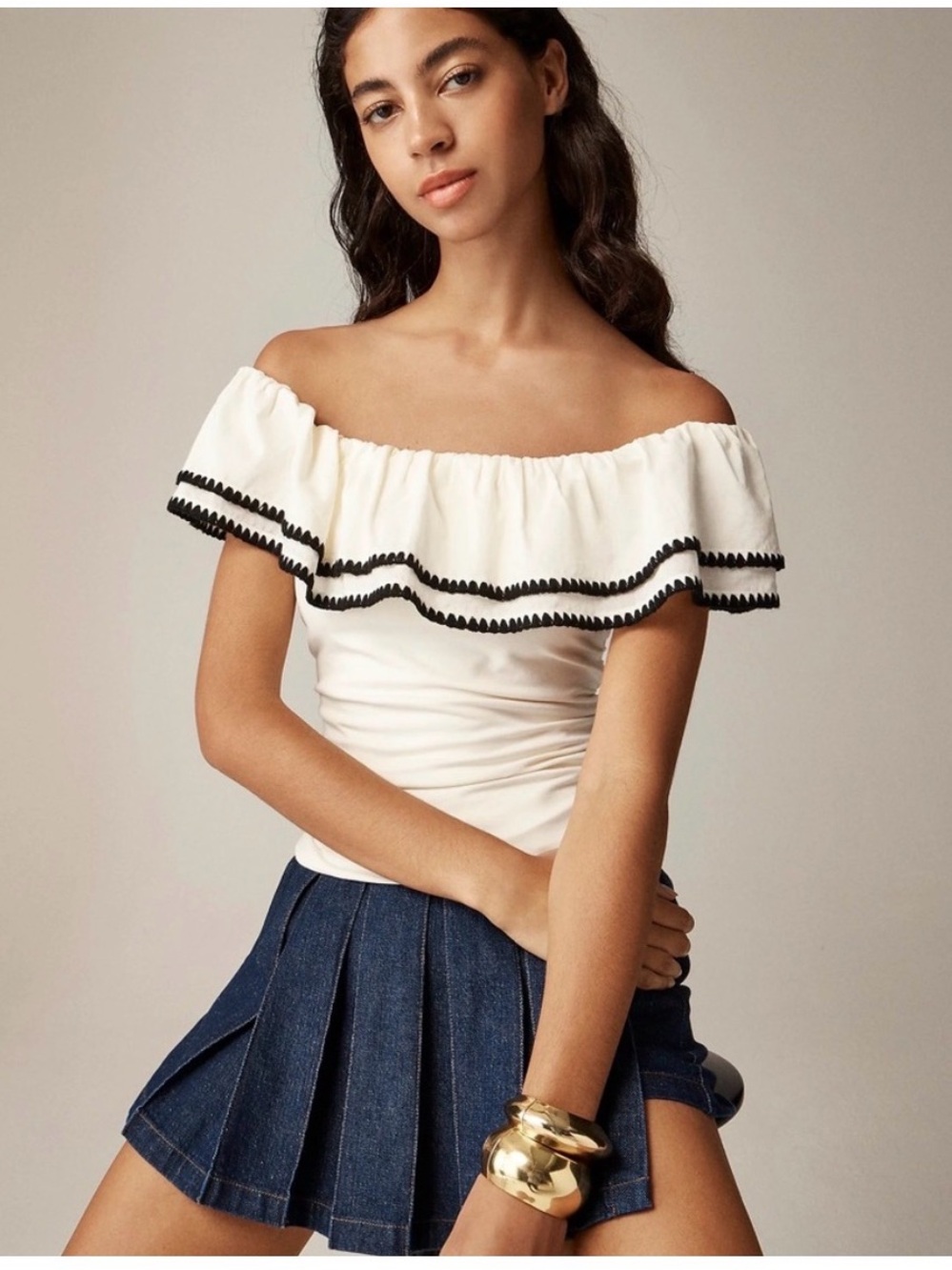 J Crew Women's Off-The-Shoulder Ruffle Top In Stretch Cotton Blend Size Small